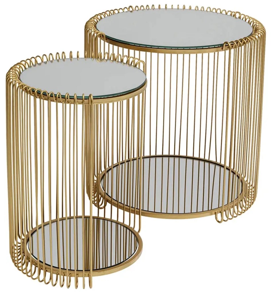 Kare Design Wire Double Ronde Bijzettafel Set Met Glas Goud - 45 X 45cm.