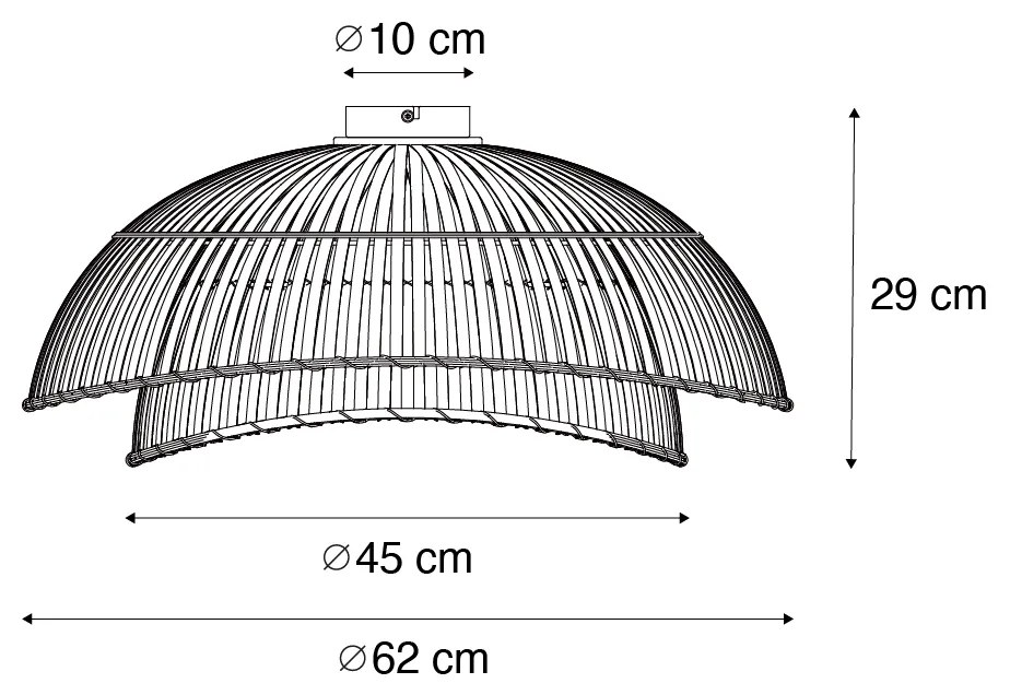 Oosterse plafondlamp zwart met naturel bamboe 62 cm - PuaOosters E27 rond Binnenverlichting Lamp