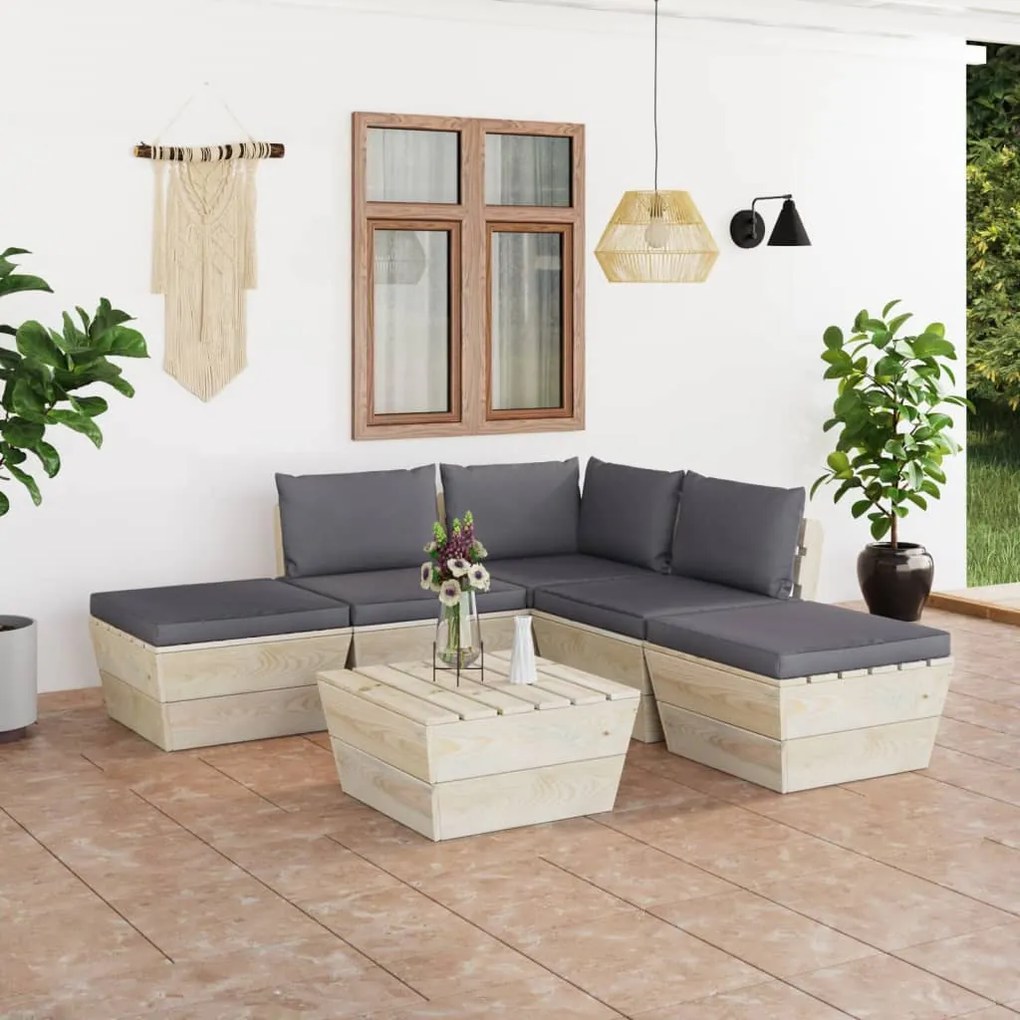 vidaXL 6-delige Loungeset met kussens pallet vurenhout