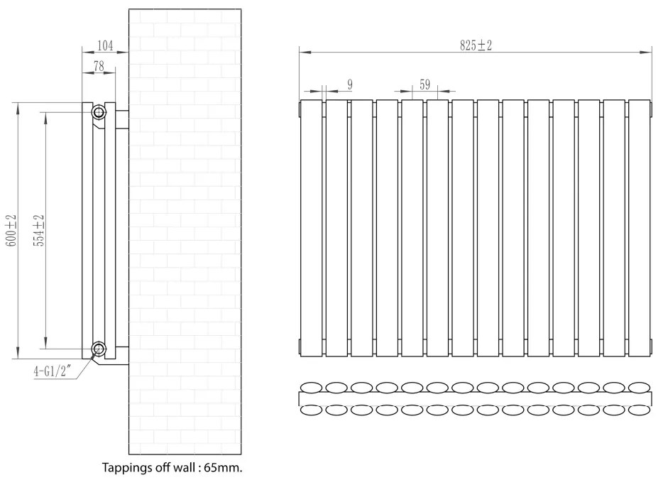 Eastbrook Tunstall dubbele radiator 80x60cm 1145W antraciet