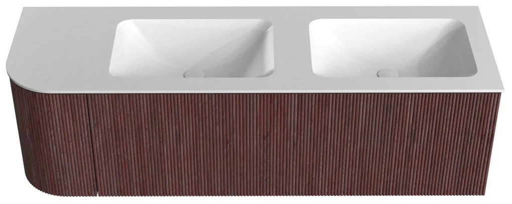 Mondiaz Kurve 145cm badmeubel ronding links ruby met 1 lade en deur en wastafel cloud dubbel/rechts zonder kraangat