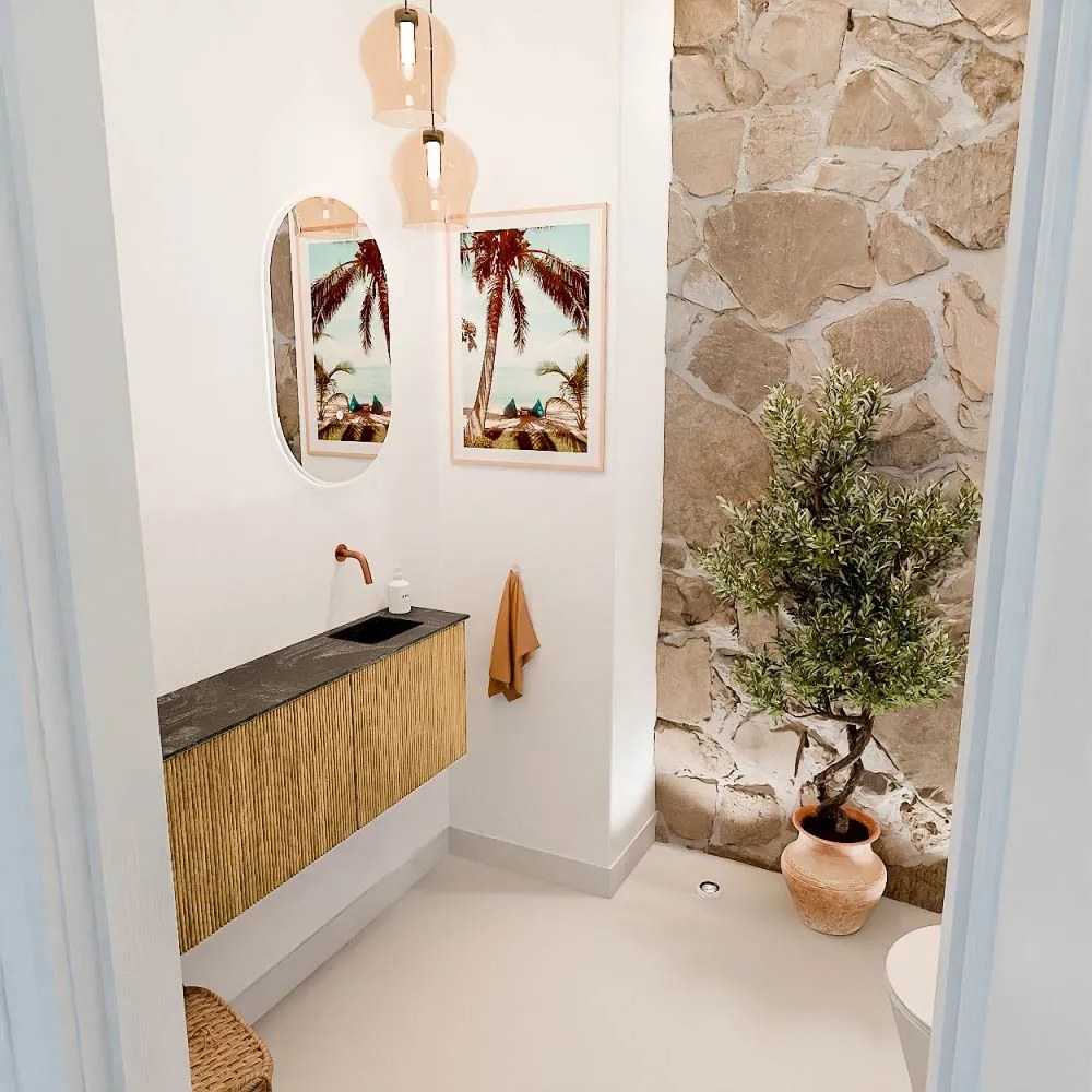 Mondiaz Joya DLux 110cm toiletmeubel ronding links oak met wastafel faye rechts zonder kraangat lava