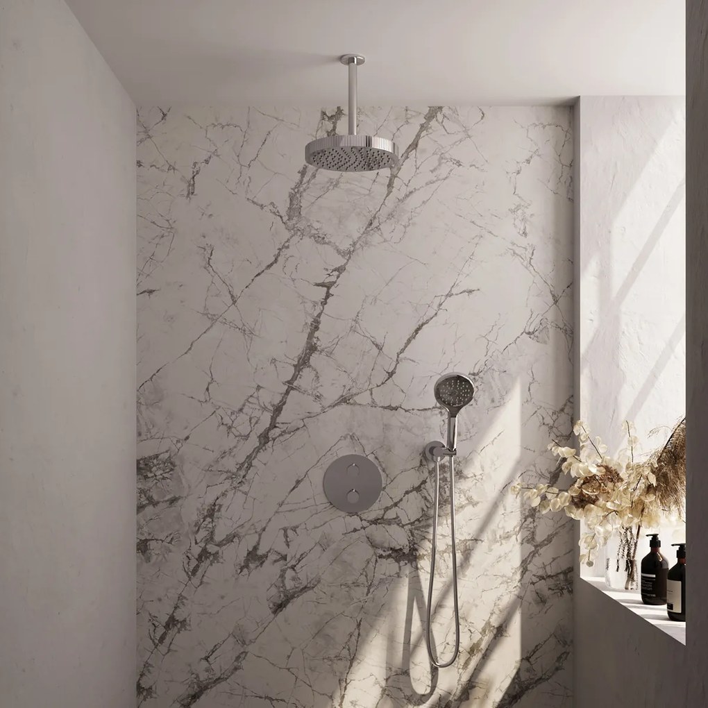 Brauer Stripe inbouw regendouche rond met 25cm hoofddouche, plafondarm en 3 standen handdouche set 42 chroom