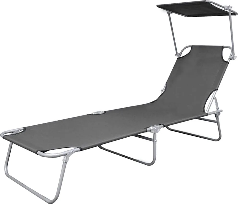 vidaXL Ligbed met luifel inklapbaar staal grijs