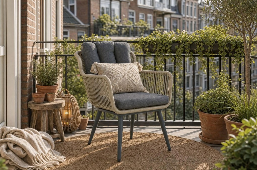 Tuinset 4 personen 180 cm Aluminium/wicker Taupe Coco Custa/Vienna
