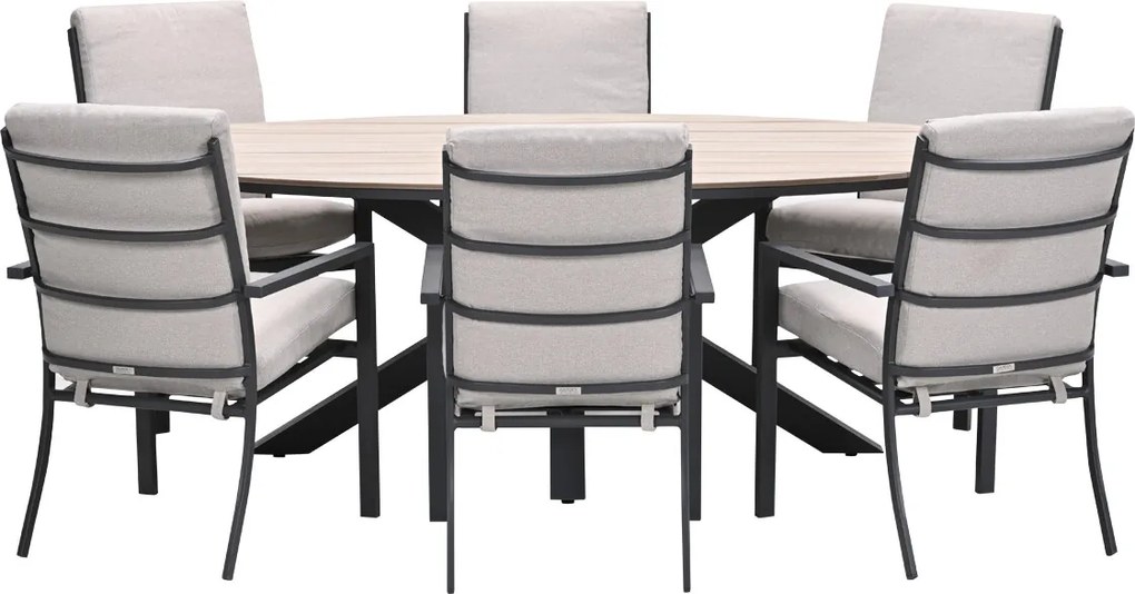 Garden Impressions Senja tuinset 7-delig desert sand - Tulli tuintafel 220x115xH75 cm - light teak vironwood
