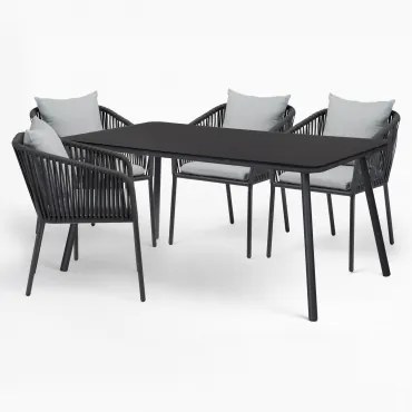 Arhiza Classic Rechthoekige Tafelset, 160x90 Cm, En 4 Aluminium Tuinstoelen. Grijs – Grafiet - Sklum