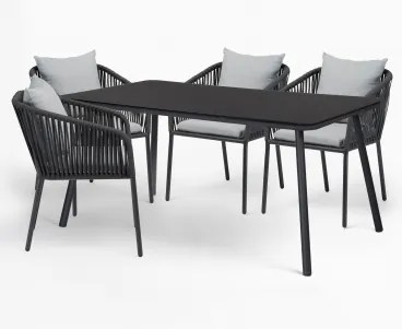 Rechthoekige Tuintafelset 160x90 Cm Met 4 Stoelen Van Gevlochten Touw Arhiza Classic Grijs – Grafiet - Sklum