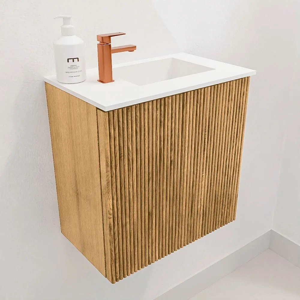 Mondiaz Joya 40cm toiletmeubel oak met wastafel faye rechts 1 kraangat talc