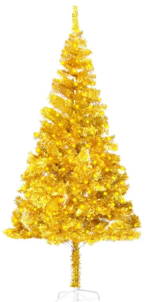 vidaXL Kunstkerstboom met LED's en standaard 180 cm PET goudkleurig