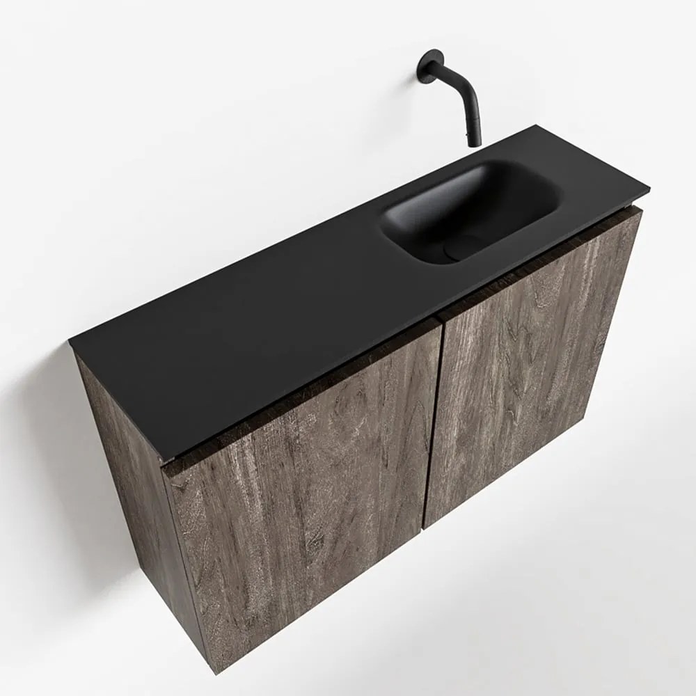 Mondiaz Ture 80cm toiletmeubel dark brown met wastafel urban rechts geen kraangat