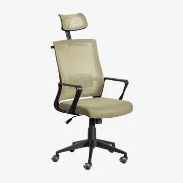 Kantoorkruk Met Wielen En Hoofdsteun Van Polypropyleen Teill Black Bamboe Groen - Sklum