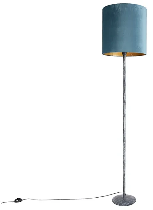 Vloerlamp antiek grijs velours kap blauw 40 cm - Simplo Retro E27 Binnenverlichting Lamp