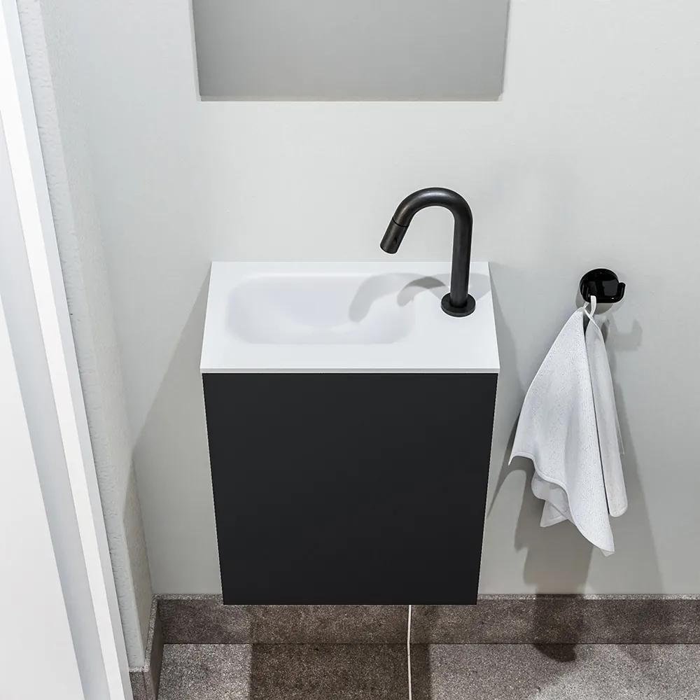 Zaro Polly toiletmeubel 40cm mat zwart met witte wastafel met kraangat rechts