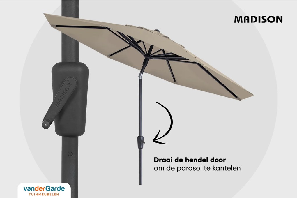 Madison Paros 2 luxe stokparasol - 300 cm. - Light grey OP=OP