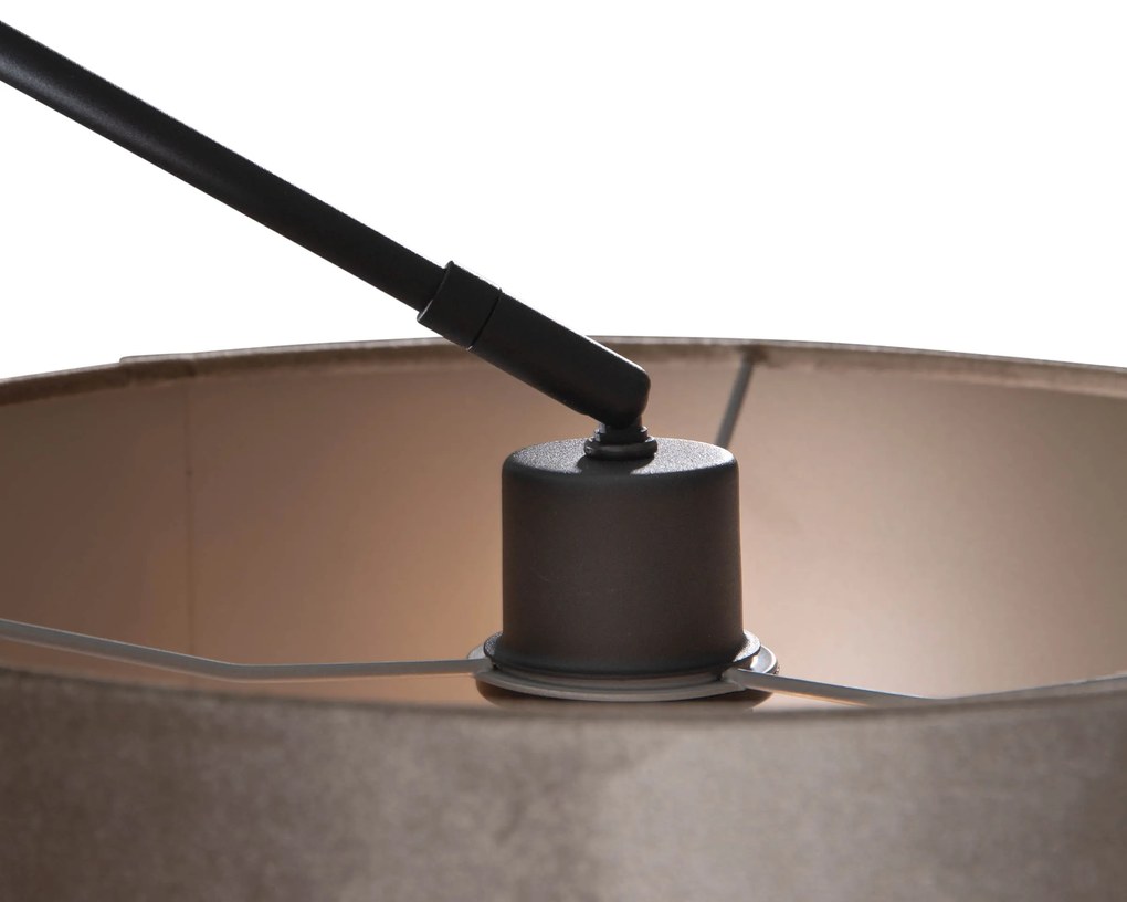Hanglamp zwart met velours kap taupe 35cm - Blitz Klassiek / Antiek, Modern E27 rond Binnenverlichting Lamp