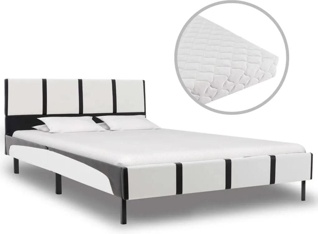 Bed met matras kunstleer wit en zwart 120x200 cm