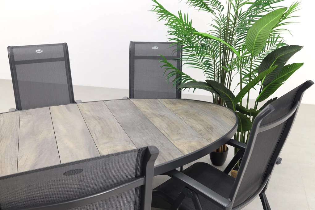 Hartman Milaan/Silva houtlook 240x115 cm. ovale tuinset - 7-delig
