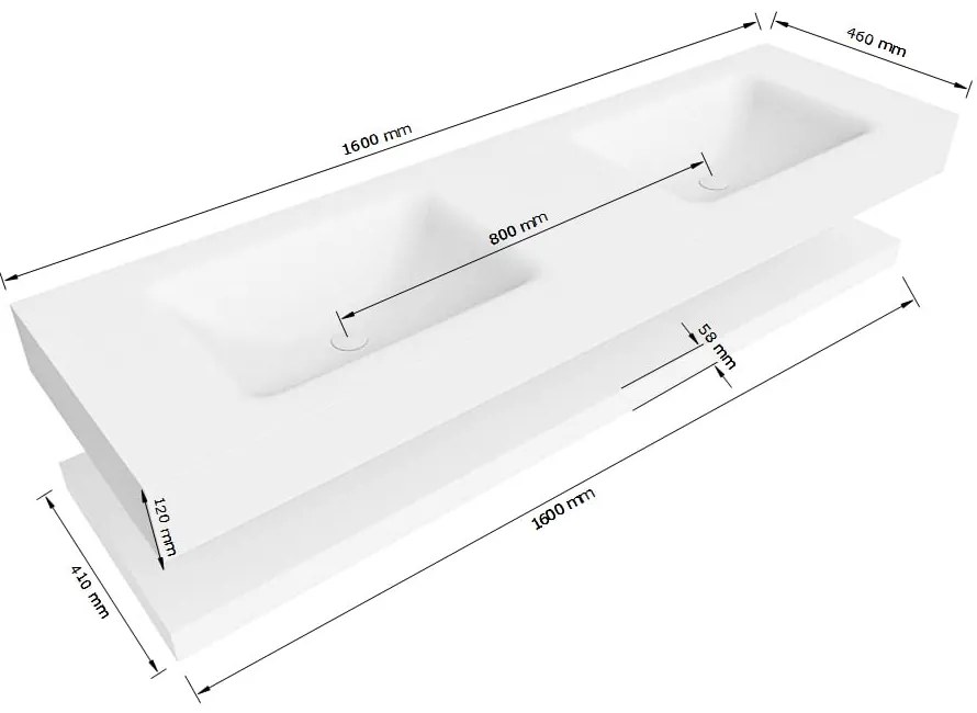 Zaro Alan badmeubel 160cm met planchet talc en vrijhangende wastafel cloud dubbel zonder kraangat talc