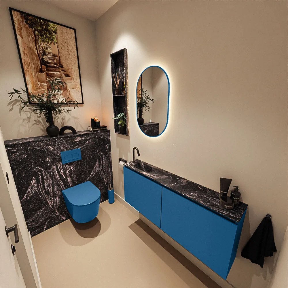 Mondiaz Ture DLux toiletmeubel 120cm jeans met wastafel lava links met kraangat