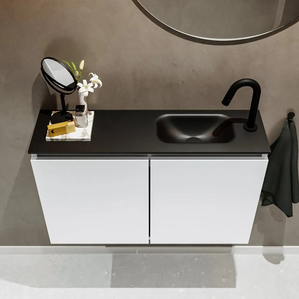 Mondiaz Ture 80cm toiletmeubel talc met wastafel urban rechts 1 kraangat