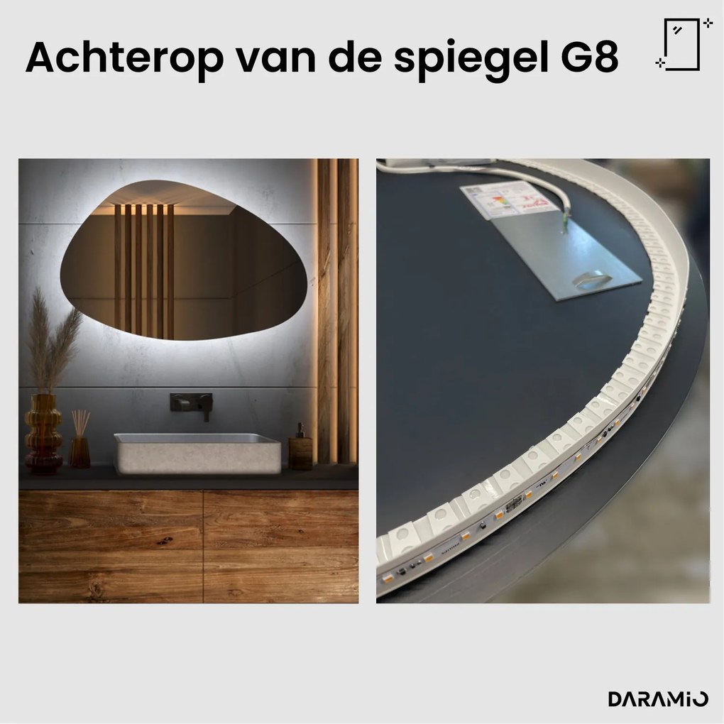 Kiezelvormige spiegel met LED-verlichting G8