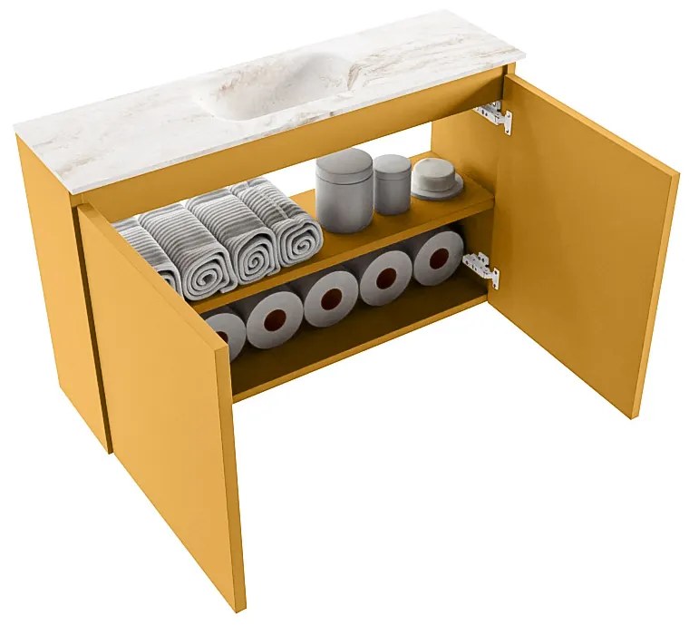 Mondiaz Ture DLux toiletmeubel 80cm ocher met wastafel frappe midden met kraangat