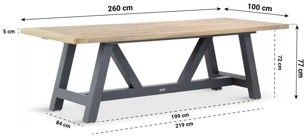 Dining Tuintafel rechthoekig 260 x 100 cm Aluminium/teak Grijs Trente