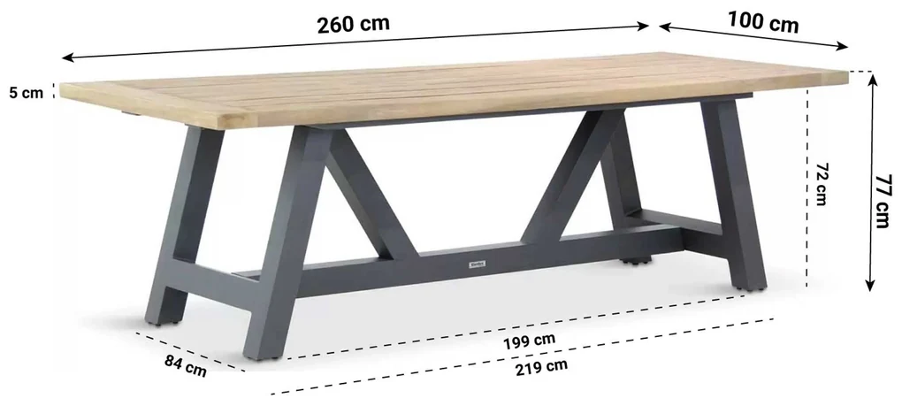 Tuinset 6 personen 260 cm Aluminium/textileen Grijs Lifestyle Garden Furniture Rome/Trente