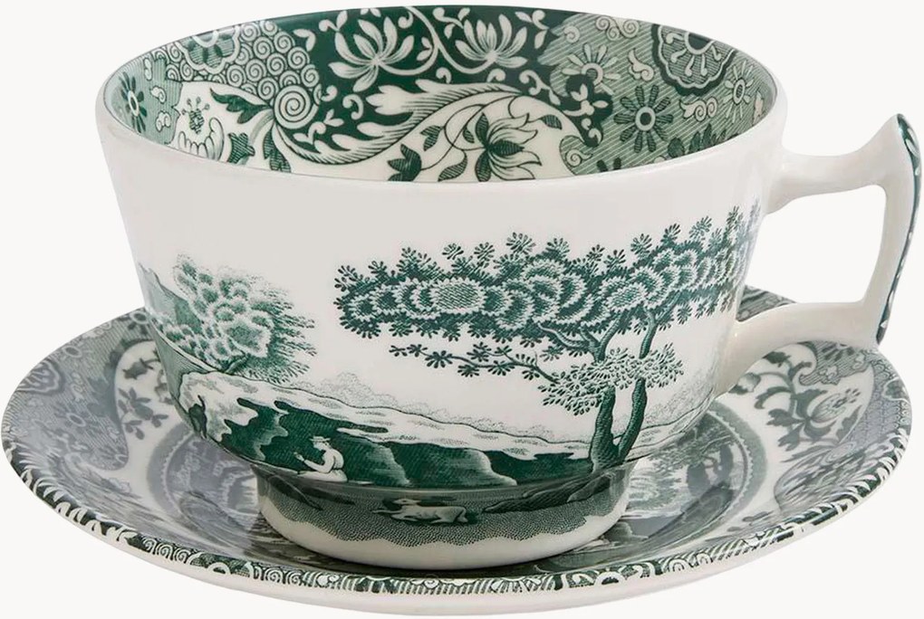 Koffiekopje & schoteltje Heritage Green Italian van keramiek, 4-delig