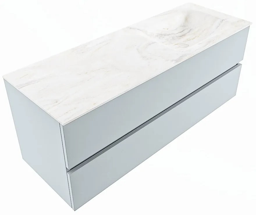 Mondiaz Vica DLux badmeubel 130cm clay 2 lades met wastafel ostra rechts 1 kraangat