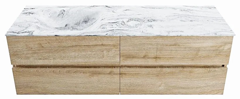 Mondiaz Vica DLux badmeubel 150cm washed oak 4 lades met wastafel glace links zonder kraangat