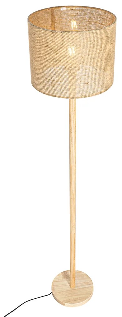 Landelijke vloerlamp hout met linnen kap naturel 32 cm - Mels