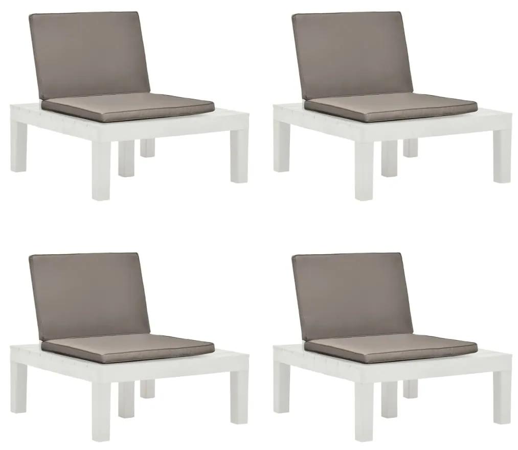vidaXL Loungestoelen 4 st met kussens kunststof wit