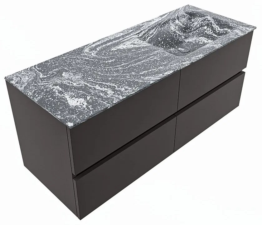 Mondiaz Vica DLux badmeubel 120cm dark grey 4 lades met wastafel lava rechts 1 kraangat