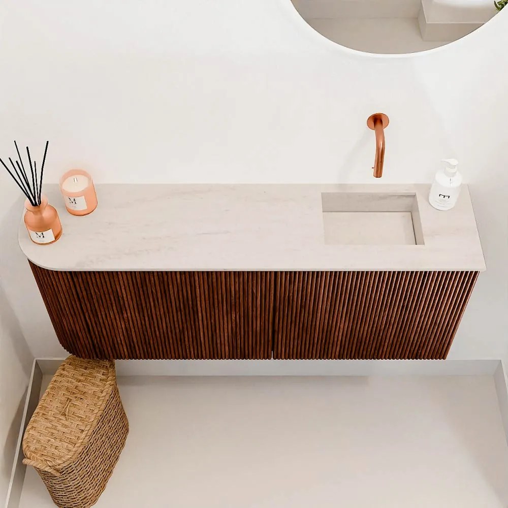 Mondiaz Joya DLux 100cm toiletmeubel ronding links ruby met wastafel faye rechts zonder kraangat meli