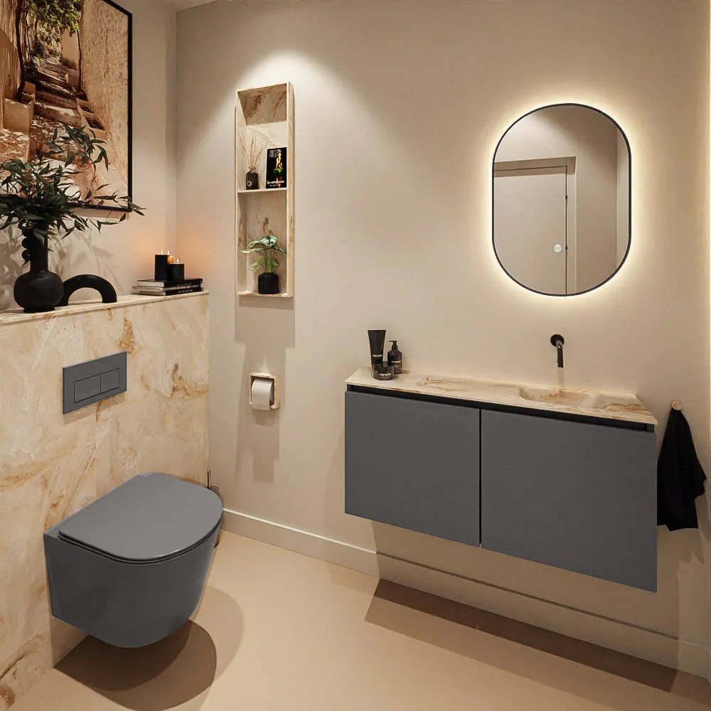 Mondiaz Ture DLux toiletmeubel 100cm dark grey met wastafel frappe rechts zonder kraangat