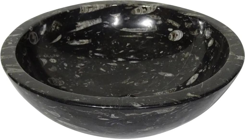 Zwart marmeren waskom | Eeuwenoud Orthoceras Fossiel | 40 x 40 x 12 cm