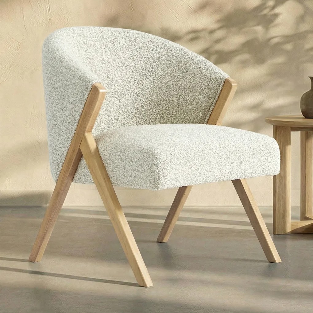 Beige Fauteuil Met Naturel Hout