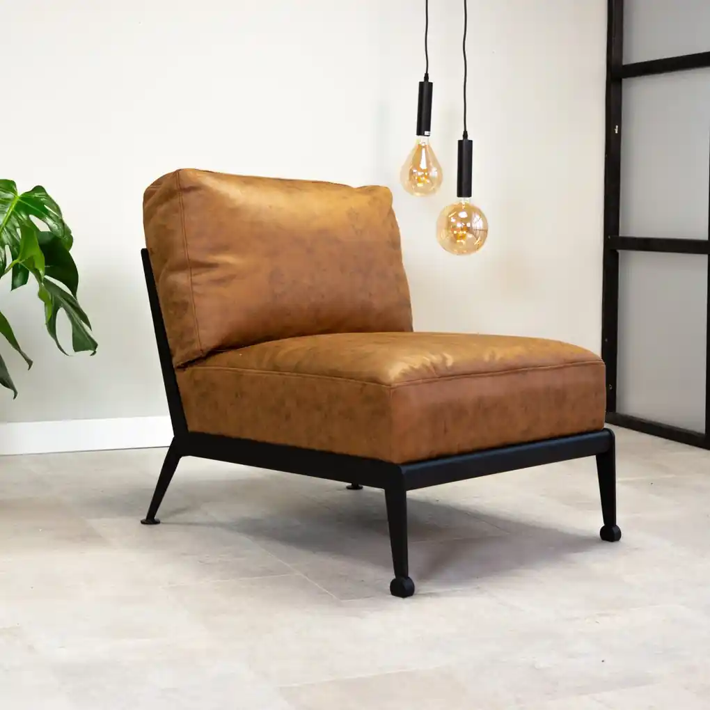 Gelijk Bezwaar Gek Vince Design | Fauteuil David - totaal: breedte 68.5 cm x diepte 78.8 cm x  cognackleurig fauteuils recycled leer, metaal | NADUVI outlet | Biano