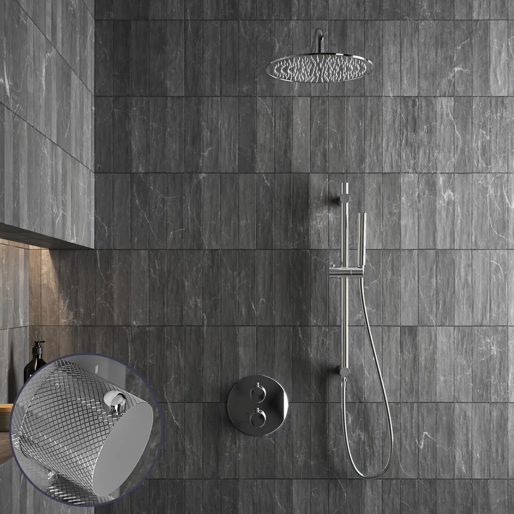 Saniclear Talpa Curved inbouw regendouche rond met 20cm hoofddouche, muurarm en glijstang chroom