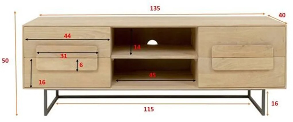 Kare Design Mulino Modern Tv-meubel Licht Mangohout - 60x40x121cm.