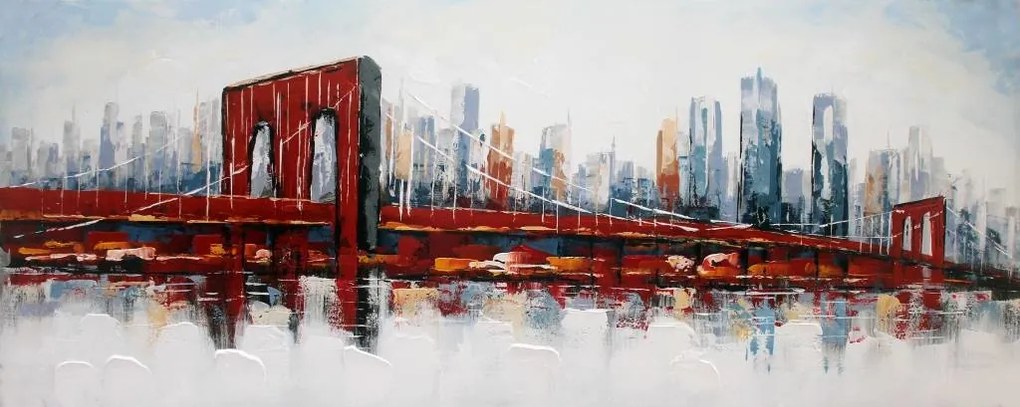 Schilderij - Handgeschilderd - Brooklin Bridge 150x60cm