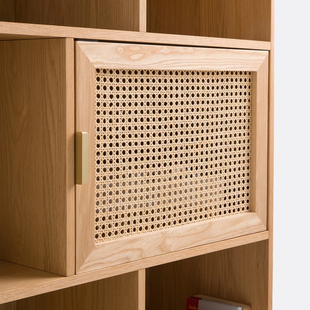 Opbergkast/boekenkast, eikenfineer en rotan, Loris