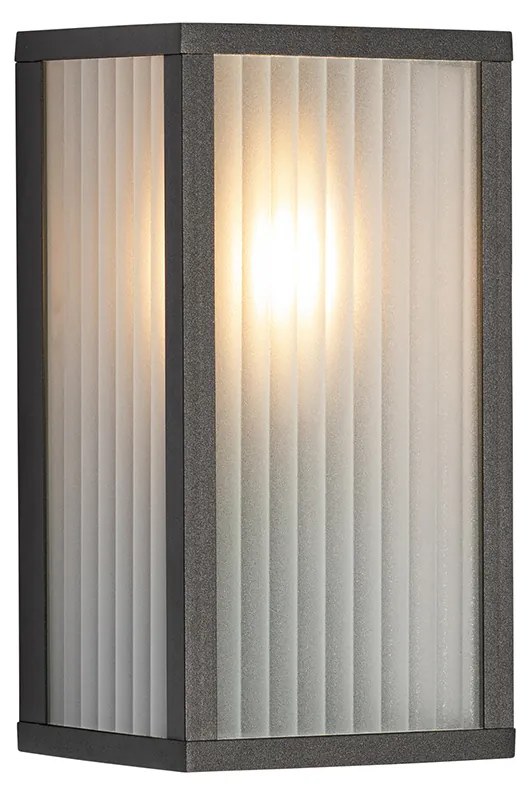 Buiten wandlamp zwart met ribbel glas IP44 - Charlois