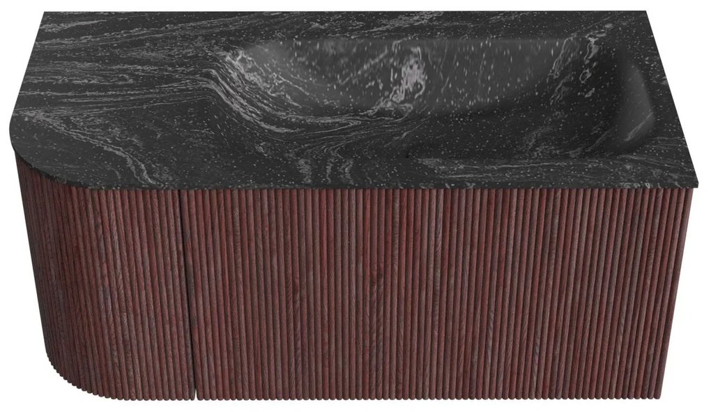 Mondiaz Kurve-dlux 95cm badmeubel ronding links ruby met 1 lade en deur en wastafel big small rechts zonder kraangat lava
