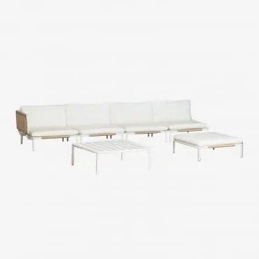 4-delige Modulaire Hoektuinbank, Poef En Roubly Salontafel Beige Amandelroos - Sklum