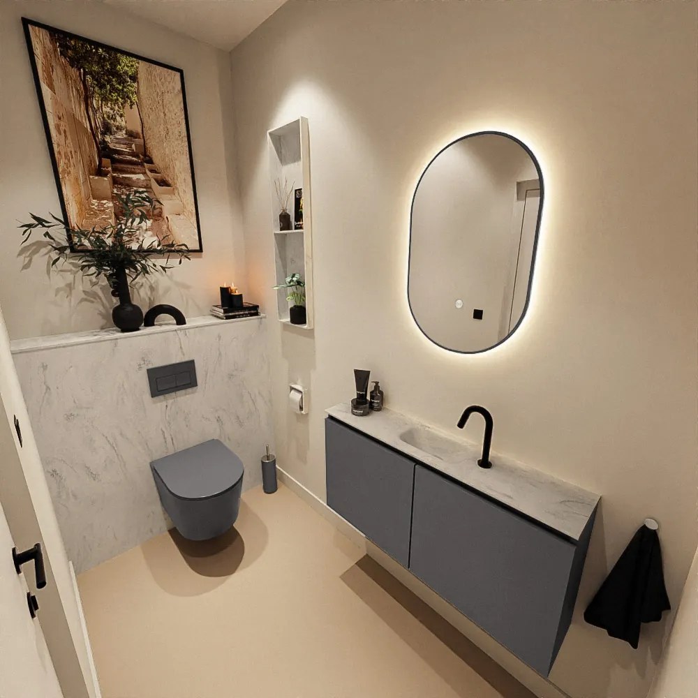 Mondiaz Ture DLux toiletmeubel 100cm dark grey met wastafel opalo midden met kraangat