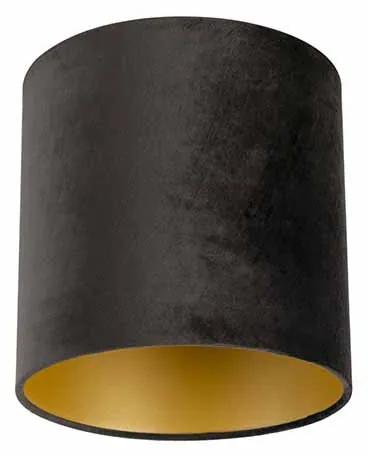 Stoffen Lampenkap velours 25/25/25 zwart - goud cilinder / rond