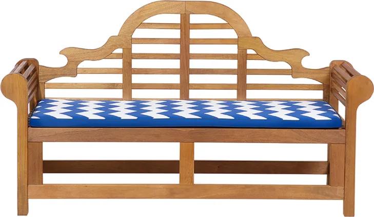 Tuinbank hout 180 cm met blauwe kussens met zigzag patroon JAVA MARLBORO